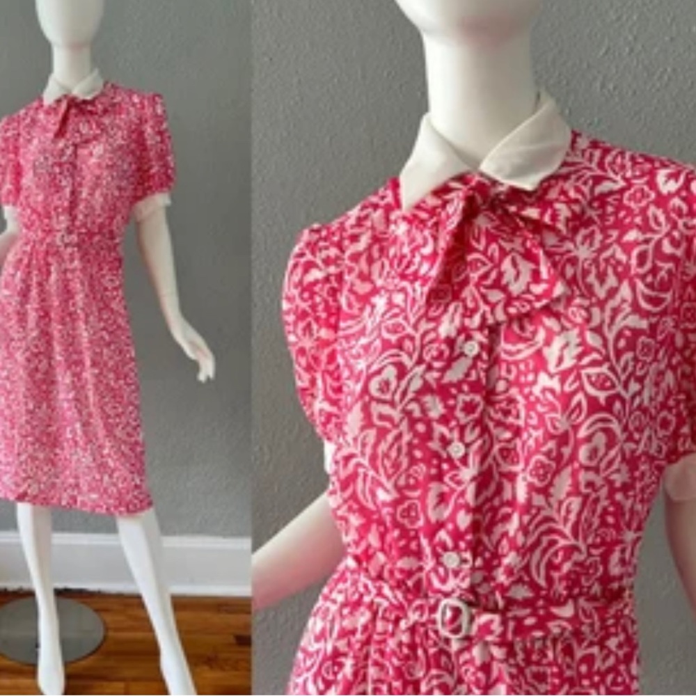 SUE SHERRY, pink and white dress, Size Small